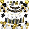 Birthday Decorations, Birthday Party decoration balloon Kit 92/ 93 pcs Happy Birthday Confetti Balloons with Paper Pom Pom Black and Gold for Party Supplies. 