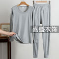 100%Men's and Women's Pure Cotton Long Johns Top & Bottom Thin Suit Cotton Jersey Mid-round Neck Bottoming Middle-Aged and Elderly Thermal Underwear. 