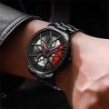 Fashion Mens Car Wheel Watches Luxury Stainless Steel NOT ROTATE. 