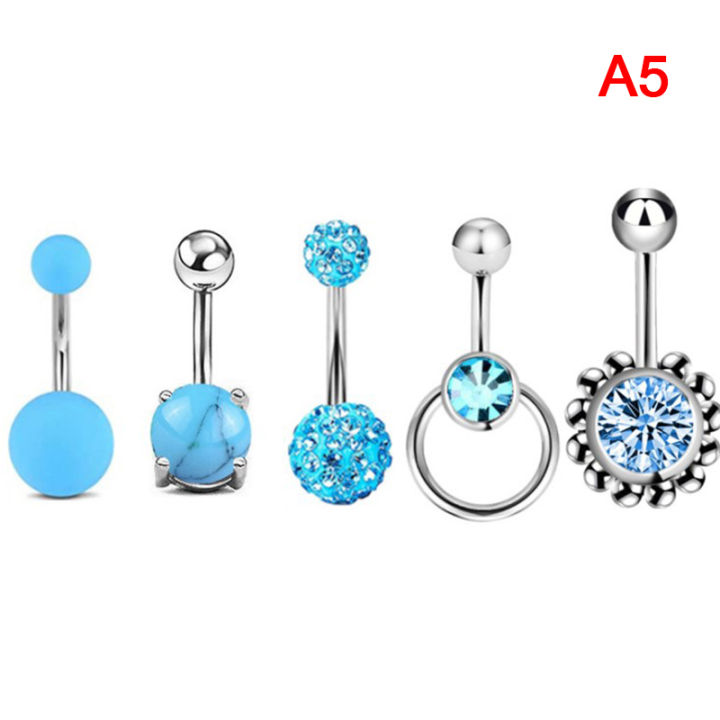 5 pcs/lot sexy stainless steel belly button rings set zircon soft ...