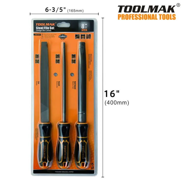 Metal%20File%20Set%203%20PCS%208%20Inch%20Steel%20File%20Set%20Flat/Round/Half%20Round%20with%20Comfortable%20Bi-material%20Handle%20Made%20of%20Drop-Forged%20and%20Heat-Treated%20T12%20High-Carbon%20Steel%20-%20Toolmak%20-%20Image%203