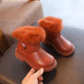 Children's Snow Boots for Boys Girls Winter New British Style Warm Chelsea Boots Short Boots Fluffy Plush Soft-soled Snow Boots. 