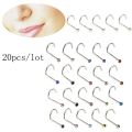 20pcs/lot Stainless Steel Crystal Rhinestone Nose Studs Hooks Bar Pin Nose Rings Body Piercing Jewelry For Women. 