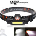 USB Rechargeable LED Headlight Powerful XPE+COB Headlamp Head Torch IPX6 Waterproof Head Light with 1200mAh Built-in Battery. 