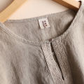 bellylady Cotton Linen Blouse for Women Loose Fit Solid Color Tops Round Neck Pullover Long Sleeves Shirt. 