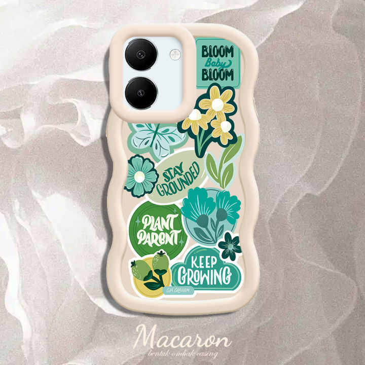 TA for VIVO Y27 4G Back Cover Macaron Wave Soft Silicone Mobile Phone Cover Full Screen Green Plant Garden Pattern Case