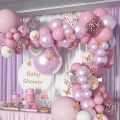 Pink Theme Birthday Party Supplies Set White Pink Balloon Garland Arch Background for Baby Shower Girl Birthday Decor. 