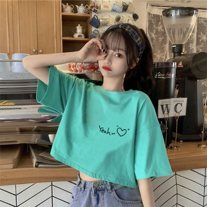 Summer%20Korean%20Style%20Short%20Sleeve%20T%20Women's%20T-shirt%20New%20Design%20Sense%20Niche%20Cropped%20Sweet%20Hot%20Girl%20All-Matching%20Printed%20Top%20ins%20Tide%20-%20Image%203