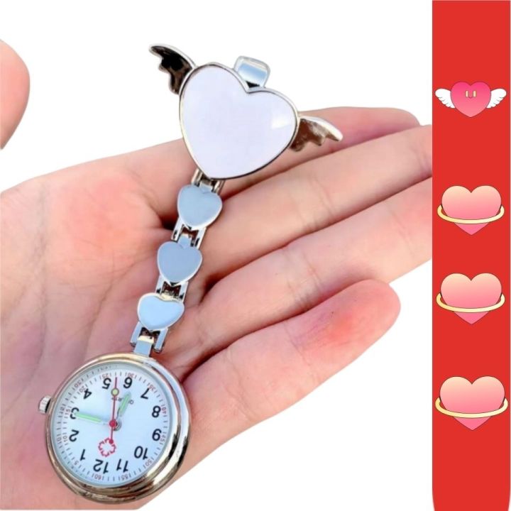 Nurse Watch Heart-shaped Cute Pocket Watch Angel Heart Fashion Chest Watch Unisex Watch Luminous Hanging Watch