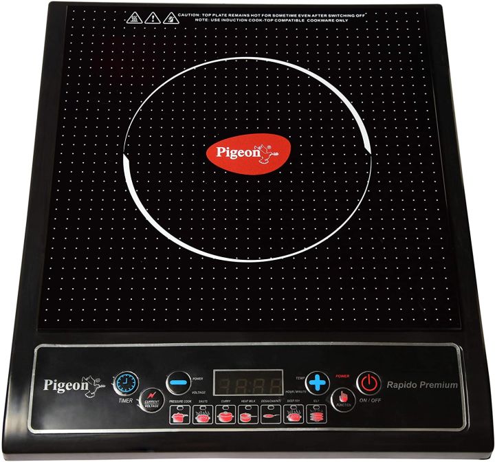 Pigeon Rapido Premium and Smart Electric 1800 Watts Induction Stove, Cooktop with Feather Touch, Eight Preset Menu and Automatic Shut Off (Black)