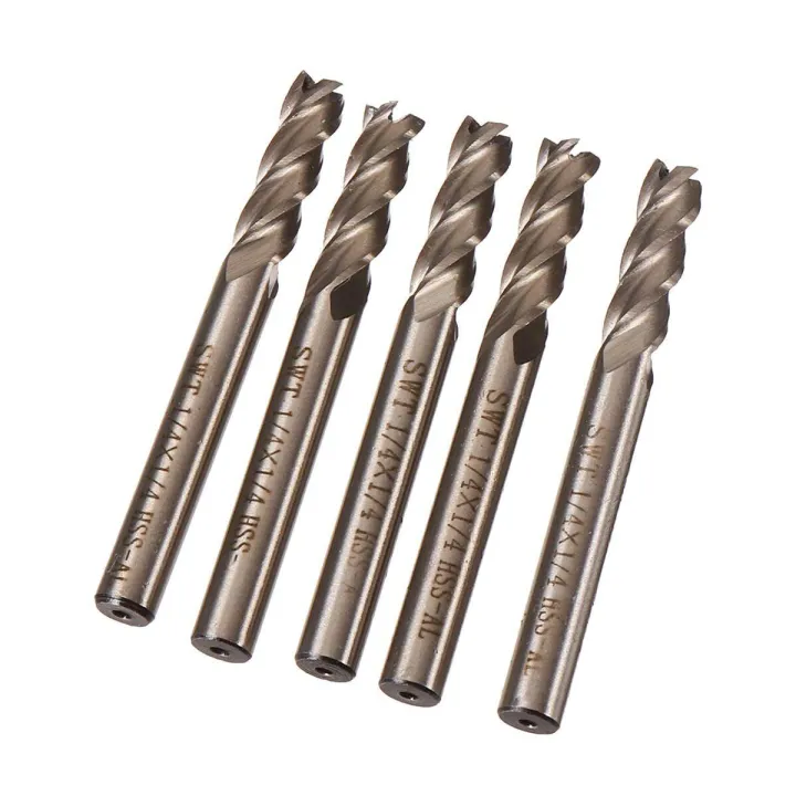 5pcs 1/4in HSS CNC 4 Flute Straight Tools DIY End Mill Cutter Router Bit Cutting Tool