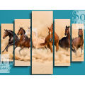 Five (5)Pieces Modern HD Printed Home Decor Wall Art Picture Frame  -  Horses In Nature. 