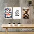 Set of 3 A3 Size (29.7x42cm) Unframed Poster Print Lucky Paws Cat, I Love You to the Moon and Back Quote, Gold Bear Brilliance Art Wall Arts, Wall Décor. 