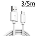 3/5 Meteres Long Micro USB Charging Charger Flexible White Cable Cord Wire for Samsung Huawei Xiaomi Android Smart Mobile Phone. 