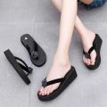 Korean Style Floral Flip Flops Women's High Heel Summer Slippers Leisure Flip-Flops Student Non-Slip Foam Thick Wedge Beach Shoes. 
