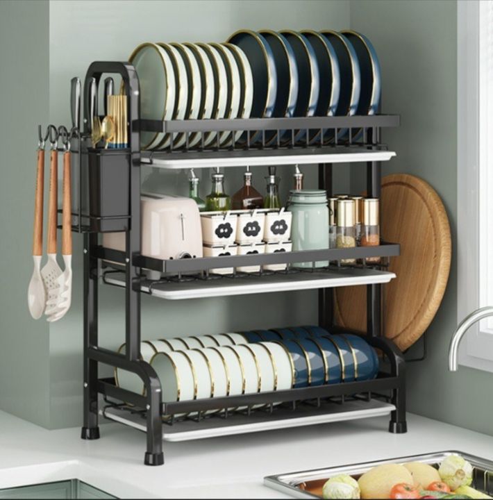 3 Layer Dish Rack 304 Stainless Steel Kitchen Storage Organizer with Modern Design
