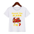 Children Fashion Fire Engine/ Fire Truck Print Tshirt 1-8 Year Baby Boy's White Short Sleeve T Shirt Summer Birthday Party Gift. 