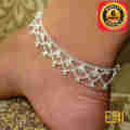 Silver Plated Traditional Zulla Type Anklet Padasaram Foot Jewelry Payals Kolusu With Hanging Type White Stone for Women. 