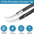 6 Piece Precision Reverse Ceramic Tweezers Set Resistant Electronics Soldering Tweezers Anti-Magnetic Pointed For Solder A. 