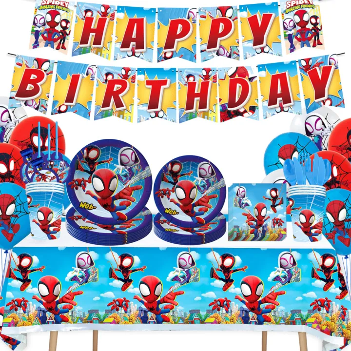 Spidey%20And%20His%20Amazing%20Friends%20Party%20Decoration%20Spiderman%20Birthday%20Theme%20Tableware%20Paper%20Plates%20Balloons%20Baby%20Shower%20-%20Image%202