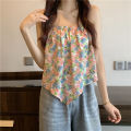 Yfashion Women Cotton Halter Neck Tank Tops Fashion Sweet Floral Printing Sleeveless Tops Elegant Loose Irregular Vest. 
