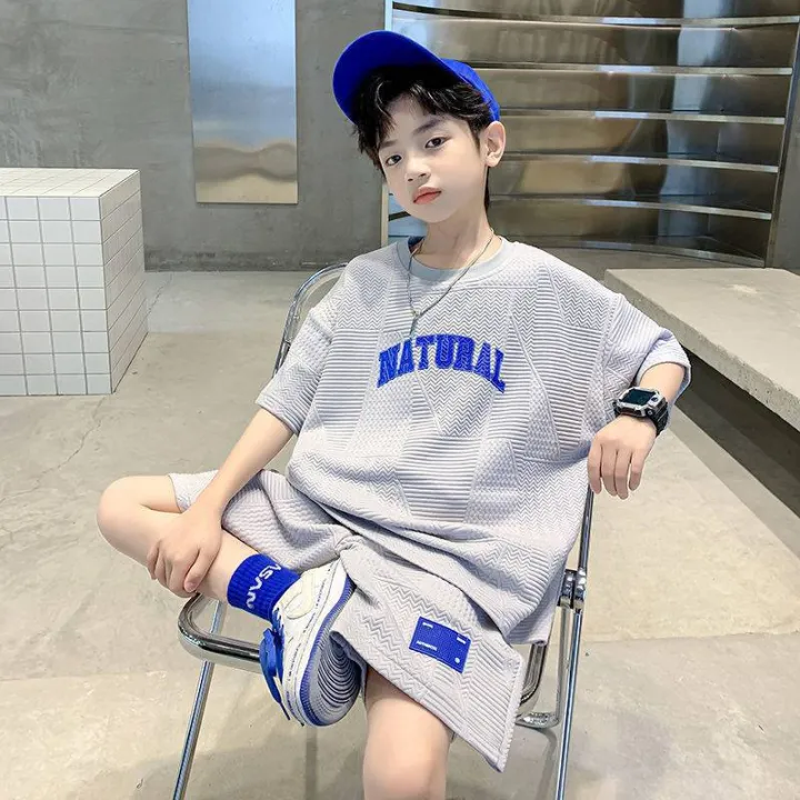 2pc Boys Clothes Set Summer Kids Short Sleeve Letter T-shirt Shorts Sport Casual Outfits Set with Pants for Teenage Boy Clothing