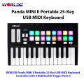 WORLDE Panda MINI II Portable 25-Key USB MIDI Keyboard Controller with 8 RGB Backlit Trigger Pads 4 Assignable Control Knobs 4 Assignable Sliders. 