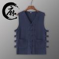 Vest Cotton Linen Linen Men's Vintage Undershirt Summer Old Man Shirt Casual Waistcoat Chinese Button Knots Vest Sleeveless Vest. 