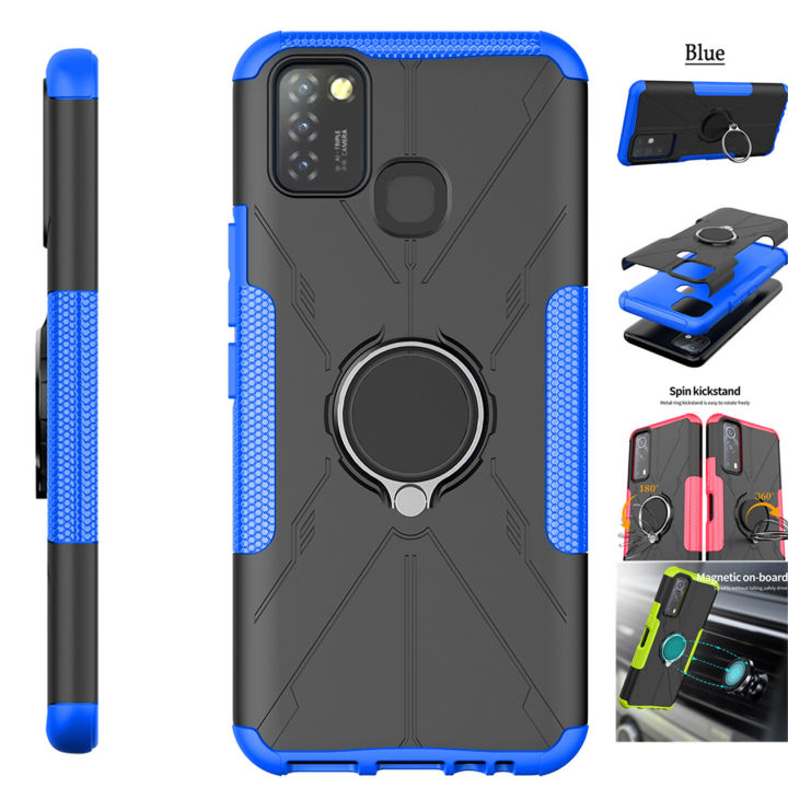 For Infinix Hot 10 Lite / Infinix Smart 5 / X657 Phone Case TPU and PC Solid Color Armor Kickstand Casing Buffer Shockproof Stand Holder Back Cover