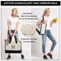 Personalized Initial Canvas Beach Bag, Monogrammed Gift Tote Bag for Women. 