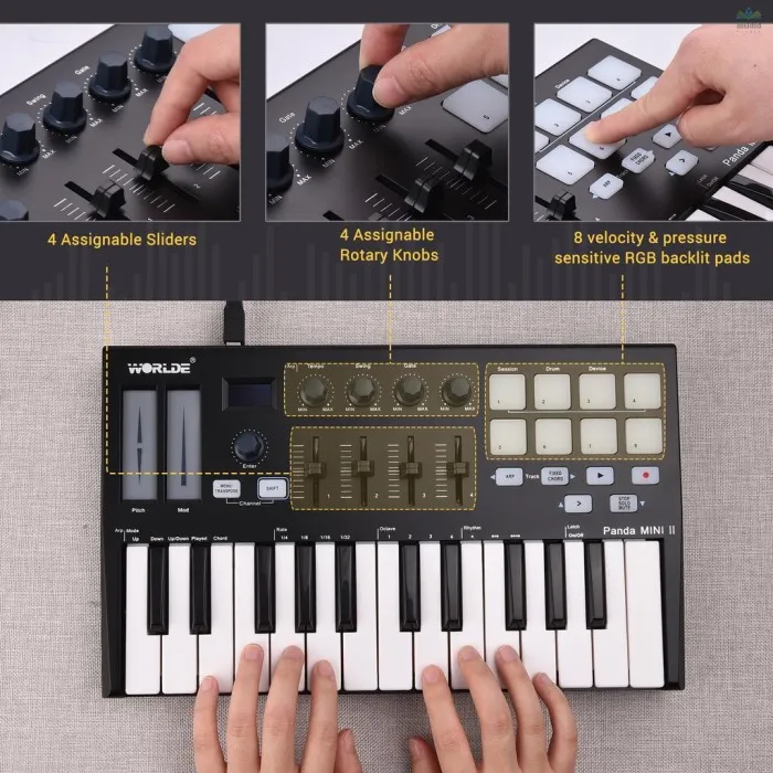WORLDE%20Panda%20MINI%20II%20Portable%2025-Key%20USB%20MIDI%20Keyboard%20Controller%20with%208%20RGB%20Backlit%20Trigger%20Pads%204%20Assignable%20Control%20Knobs%204%20Assignable%20Sliders%20-%20Image%208