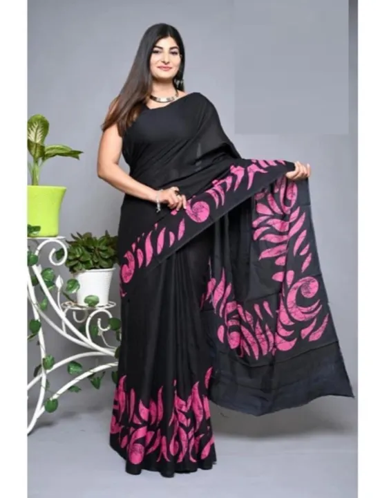 Anika Milan Cotton Batik Saree with Blouse - 6.5 meter 100% Cotton Saree with Jacket Piece Heavy Quality - Volume 07
