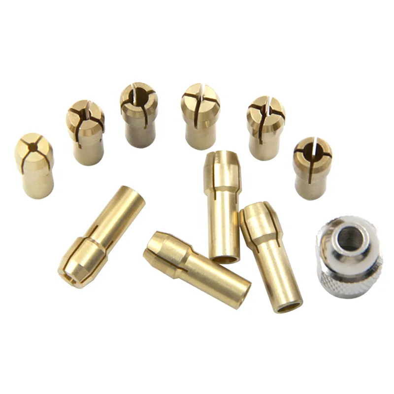 10-Piece Brass Collet Adapter Nut Set – 0.5mm To 3.2mm – For Rotary Tools (Dremel Style)