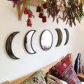 【Folio & Light】5 Piece Wooden Acrylic Moon Mirror Moon Cycle Variation Decorative Wall Mirror Creative Bohemian Mirror. 