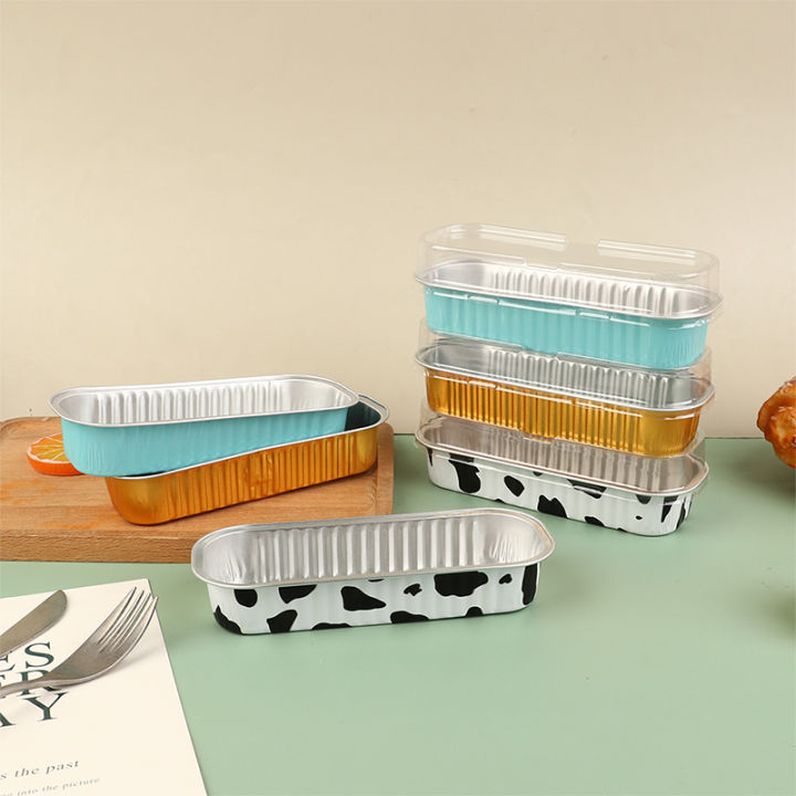 【Special offer】 10Pcs Reusable Rectangle Aluminum Foil Tin Cup with Lids Pudding Cake Mold Dounp