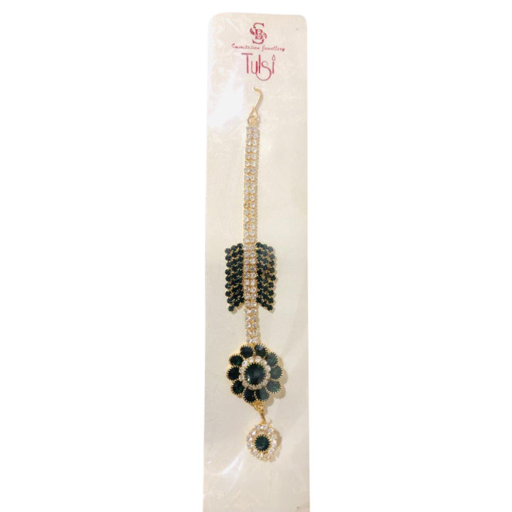 Nethi Chutti /Traditional Kandiyan Gold Plated Drop Style Hair Ornament Maang Tikka/Nalal Thali With White Pearl for Women