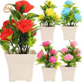 Mini Artificial Foam Rose Flower Potted Realistic Artificial Green Grass Plants Bonsai For Home Office Table Decoration. 