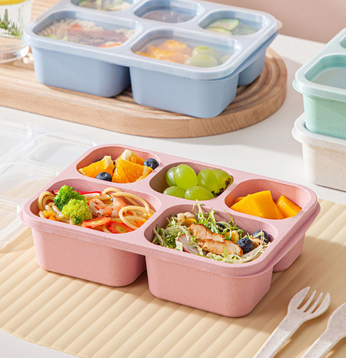 Lunch Box Green Stacking Storage Rugged And Durable Wheat Orange Material Lattice Design Bento Box Snack Dish Pink Beige Blue