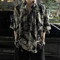 Hawaiian Shirt Men's Large Size Summer Thin Fat Man Retro Short Sleeve Pu Shuai Japanese Style Flower Shirt Beach Idle Style. 