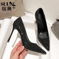 Pointed Toe Main New Bridal Crystal Xiuhe Women's Single Shoes High Heels Wedding Shoes Stiletto Heel Evening Dress 2024 Year. 