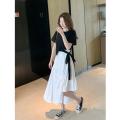 Hepburn Style Young Suit Women's Short Summer Design Blouse Irregular Skirt Western Style Two-Piece Suit. 
