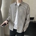 Shirt Shirt Thin Men's Shirt Spring and Autumn Long Sleeve Long Sleeve 2024 Coat Striped Men's Casual New. 