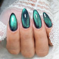 JIA-881 24pcs Blue Green Cat Eyes False Nails for Women Glossy Manicure. 