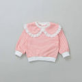 Baby girl lace navy collar long sleeve sweatshirt autumn child fashion striped casual tops Kid Cotton comfor all-match hoodies. 