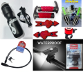 Bicycle Accessories Led Light Rechargeable bottle with cage Lock Handle Grip Valve light Bell Spoke reflectors Combo. 
