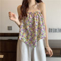 Yfashion Women Cotton Halter Neck Tank Tops Fashion Sweet Floral Printing Sleeveless Tops Elegant Loose Irregular Vest. 