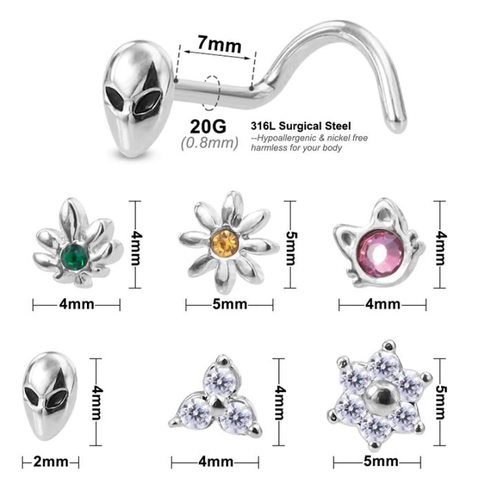 1PC%2020g%20Surgical%20Steel%20Nose%20Stud%20Ring%20Nose%20Piercing%20for%20Women%20Cat%20Alien%20Flower%20Leaf%20CZ%20Inlaid%20Nose%20Screw%20Rings%20Body%20Jewelry%20Gift%20-%20Image%205