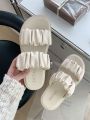 Thin Strip   Summer Platform Height Increasing Slippers Outdoor Non-Slip Comfortable Fairy Style Creative Pleated Double Strap Sandals. 