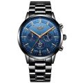 New Version Sapphire Blue Colour Dial Black Stainless Steel Luxury Men Watch Quartz Analog Business Chain Casual Wrist LIGEx Watches For Boys Gents Men Time_Zone LK. 