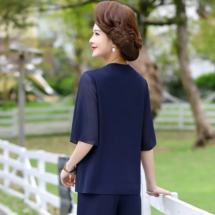 Mom%20Summer%20Clothes%20Suit%20Chiffon%20Small%20Shirt%20Middle-Aged%20and%20Elderly%20Women's%20Short%20Sleeve%20T%20T-shirt%20Western%20Style%20Top%20Wide%20Leg%20Pants%20Two-Piece%20Thin%20-%20Image%206